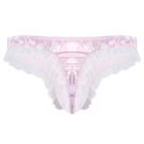 Men's Shiny Satin Ruffle Lace Panties / Male High Cut Sissy Underwear Lingerie - EVE's SECRETS