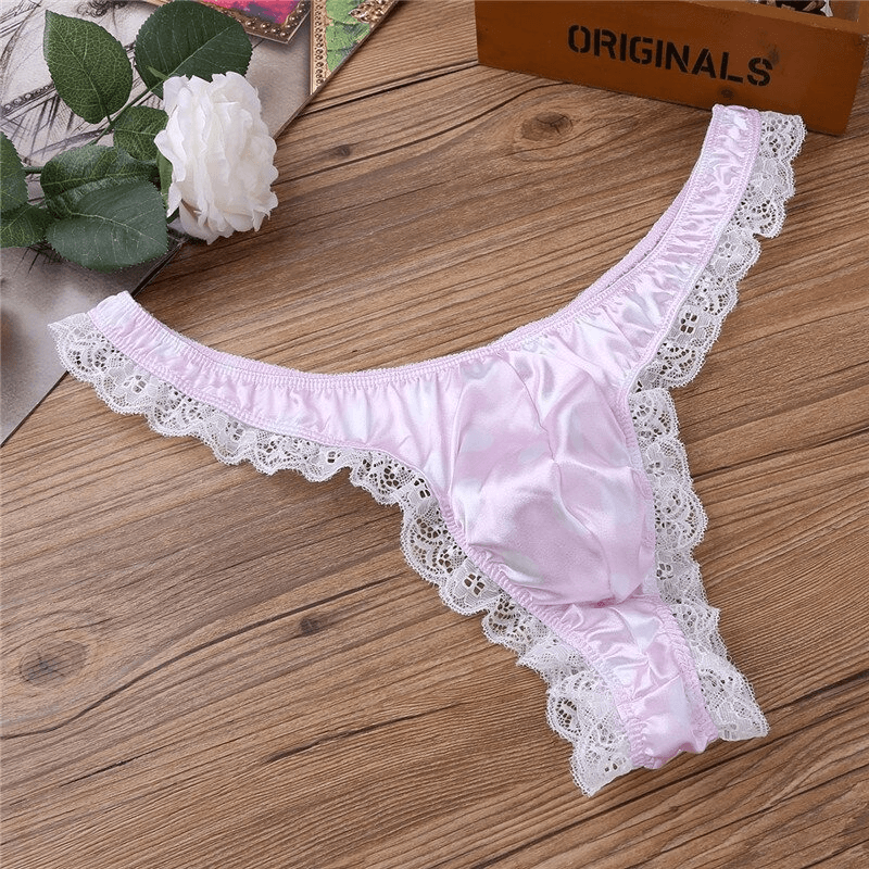 Men's Shiny Satin Ruffle Lace Panties / Male High Cut Sissy Underwear Lingerie - EVE's SECRETS