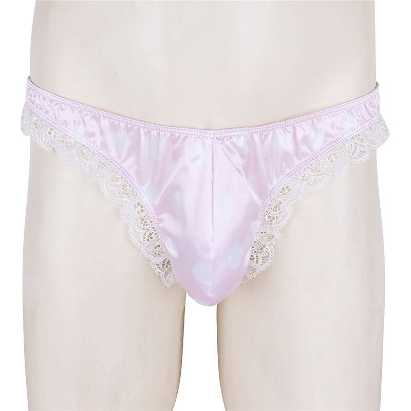 Men's Shiny Satin Ruffle Lace Panties / Male High Cut Sissy Underwear Lingerie - EVE's SECRETS