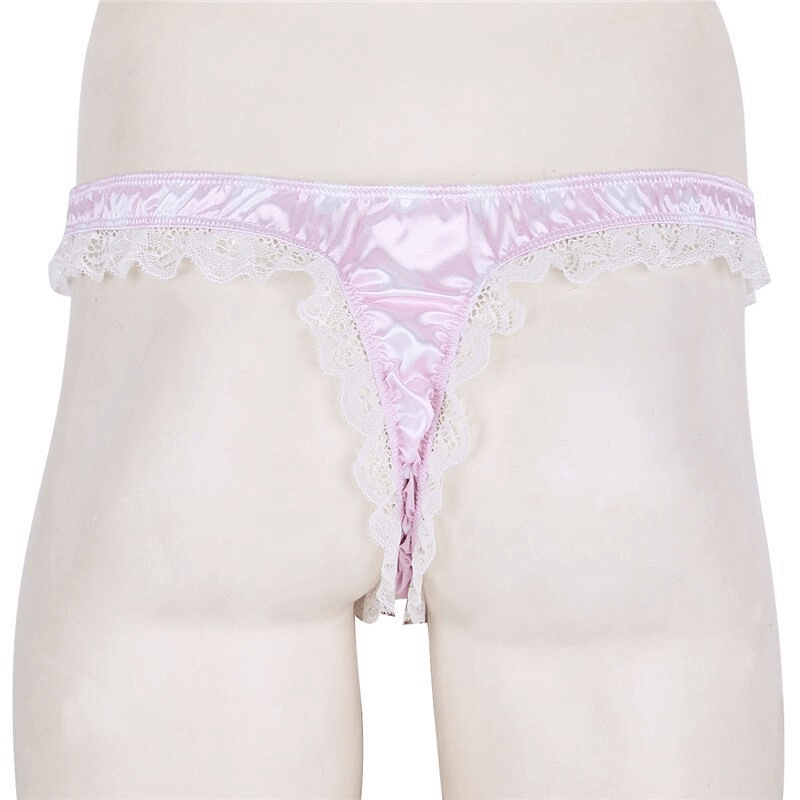 Men's Shiny Satin Ruffle Lace Panties / Male High Cut Sissy Underwear Lingerie - EVE's SECRETS