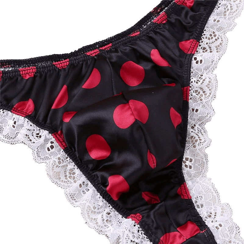 Men's Shiny Satin Ruffle Lace Panties / Male High Cut Sissy Underwear Lingerie - EVE's SECRETS