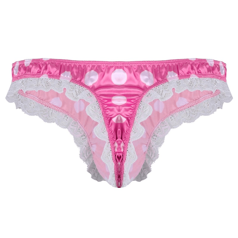 Men's Shiny Satin Ruffle Lace Panties / Male High Cut Sissy Underwear Lingerie - EVE's SECRETS