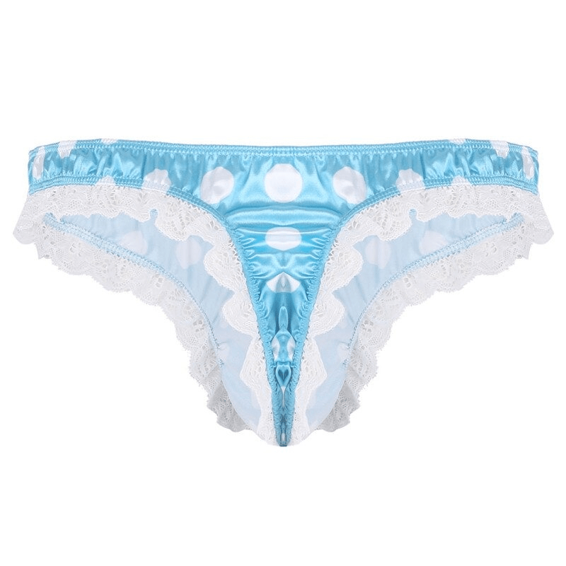 Men's Shiny Satin Ruffle Lace Panties / Male High Cut Sissy Underwear Lingerie - EVE's SECRETS