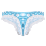 Men's Shiny Satin Ruffle Lace Panties / Male High Cut Sissy Underwear Lingerie - EVE's SECRETS