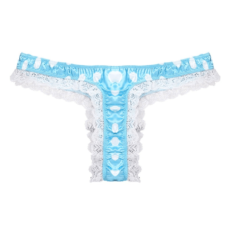 Men's Shiny Satin Ruffle Lace Panties / Male High Cut Sissy Underwear Lingerie - EVE's SECRETS