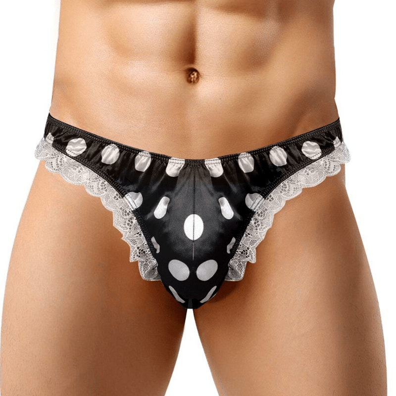 Men's Shiny Satin Ruffle Lace Panties / Male High Cut Sissy Underwear Lingerie - EVE's SECRETS