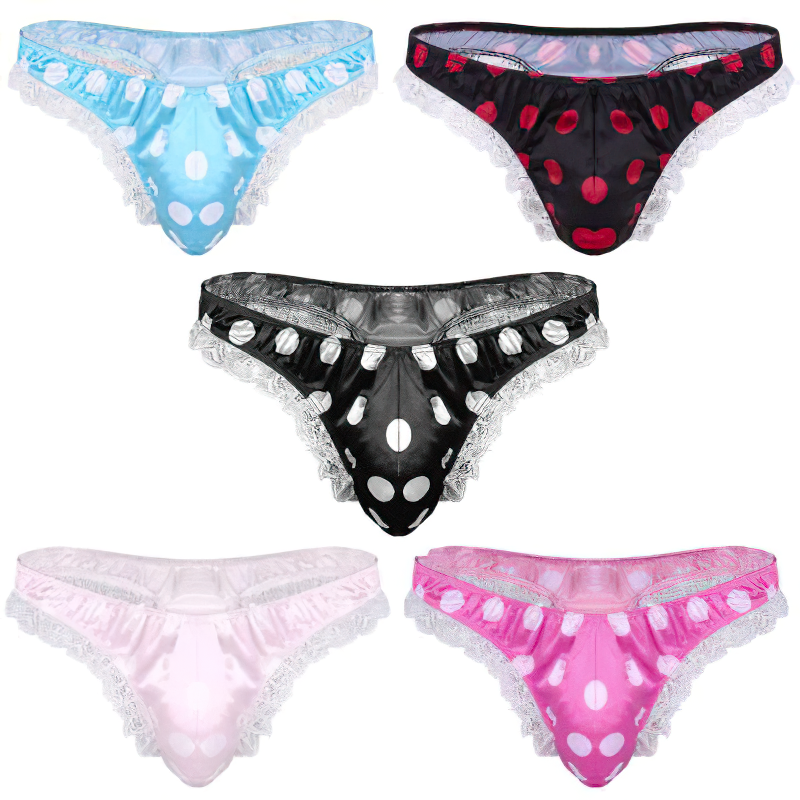 Men's Shiny Satin Ruffle Lace Panties / G-String High Cut Male Sissy Underwear Lingerie - EVE's SECRETS