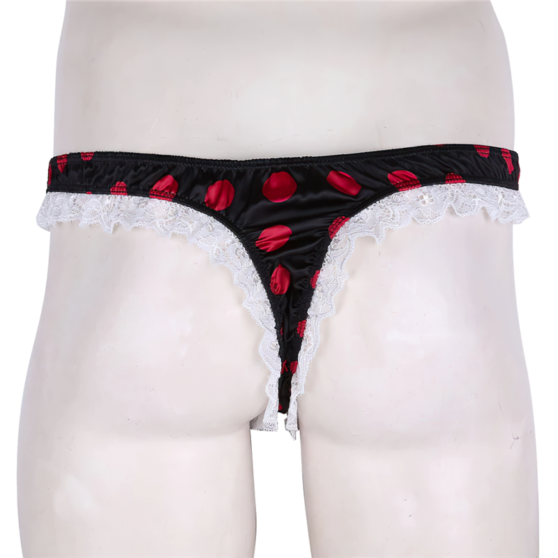 Men's Shiny Satin Ruffle Lace Panties / G-String High Cut Male Sissy Underwear Lingerie - EVE's SECRETS