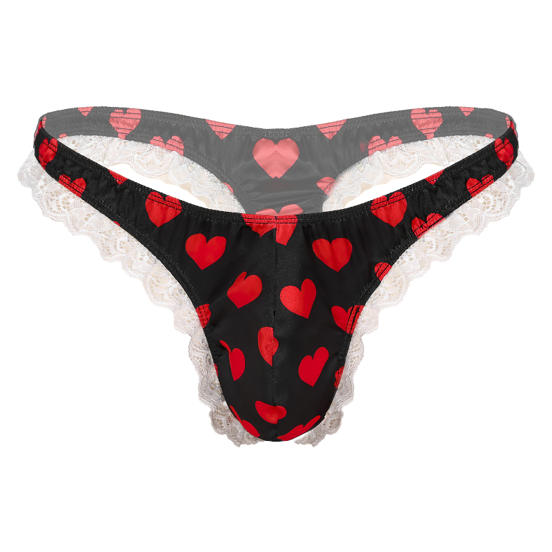 Men's Shiny Satin Ruffle Lace Panties / G-String High Cut Male Sissy Underwear Lingerie - EVE's SECRETS