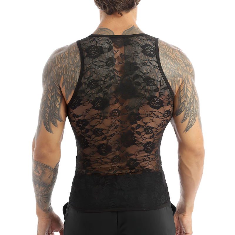 Men's Sissy See Through Sheer Lingerie / Sexy Lace Fitted Fitted T-Shirt / Exotic Gay Undershirt - EVE's SECRETS
