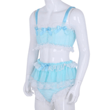 Ärmelloses Sissy-Crop-Top für Herren und Höschen mit Rock / Dessous für Männer mit Spitzenbesatz