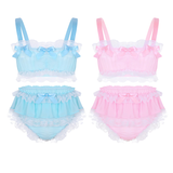 Men's Sissy Sleeveless Crop Top Lingerie /  Lace Sheer Chiffon With Skirted Panties Nightwear - EVE's SECRETS
