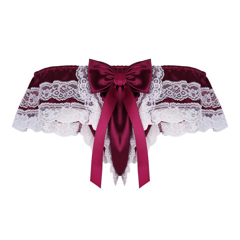 Men's Sissy Soft Satin Panties Lingerie / Sexy Floral Low-Rise Panties with Bowknots - EVE's SECRETS
