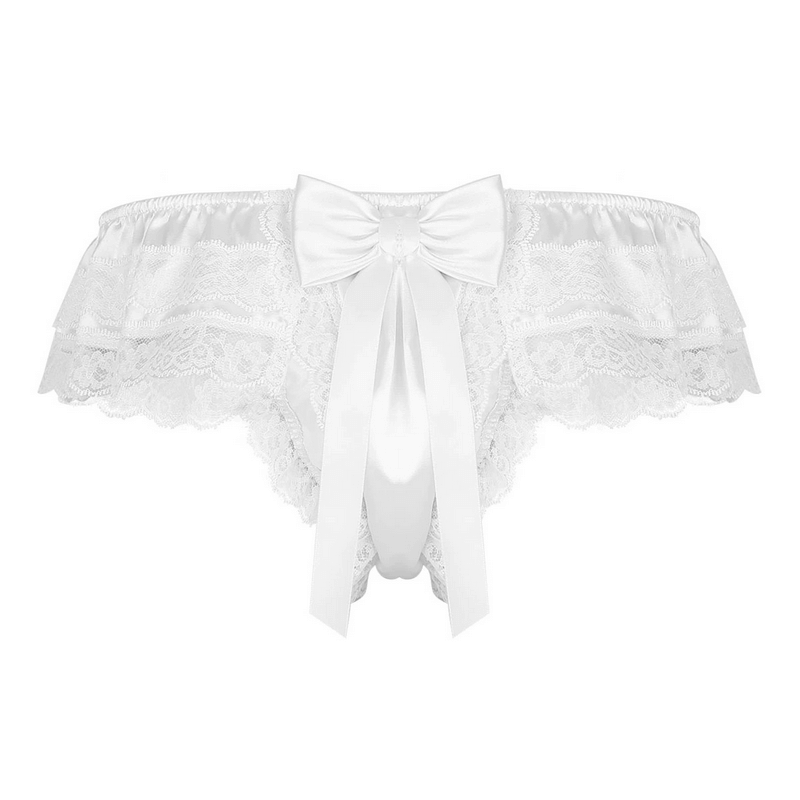 Men's Sissy Soft Satin Panties Lingerie / Sexy Floral Low-Rise Panties with Bowknots - EVE's SECRETS