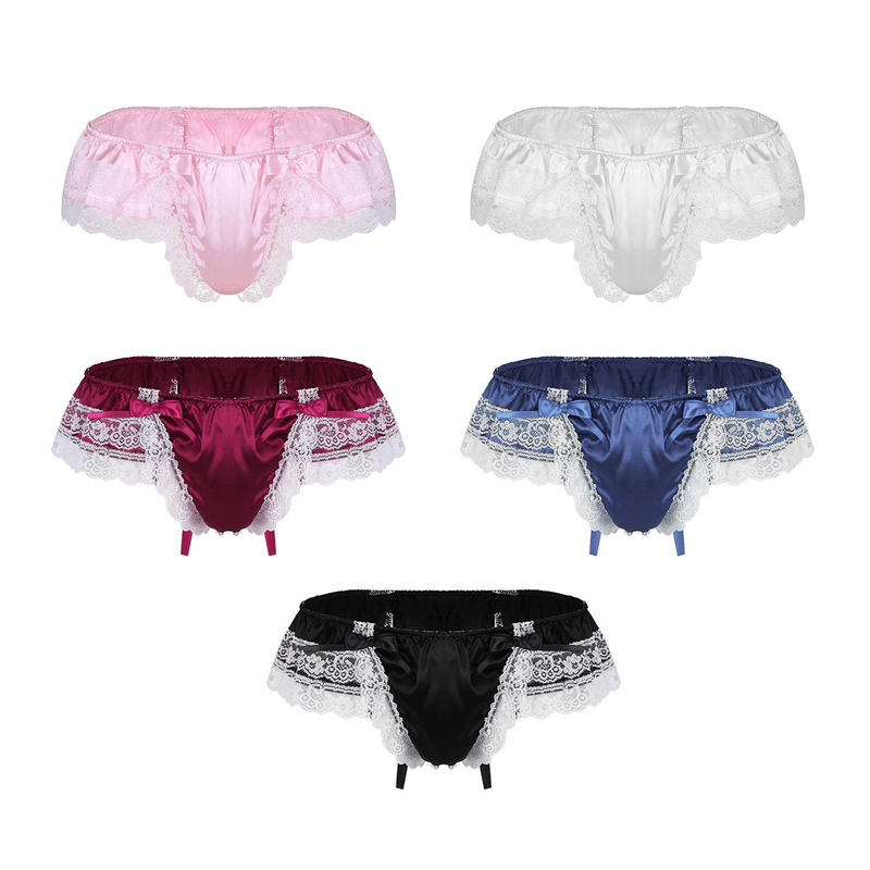 Men's Sissy Soft Satin Panties Lingerie / Sexy Floral Low-Rise Panties with Bowknots - EVE's SECRETS