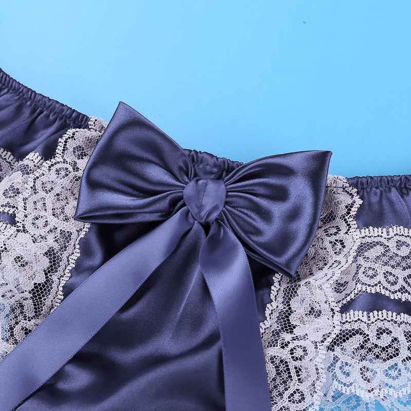 Men's Sissy Soft Satin Panties Lingerie / Sexy Floral Low-Rise Panties with Bowknots - EVE's SECRETS