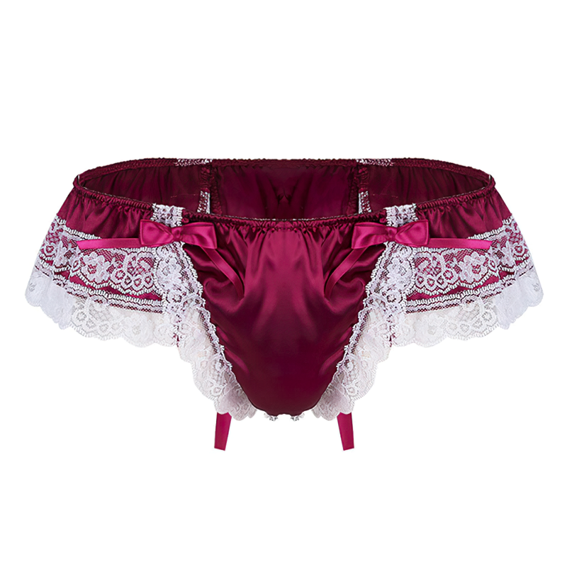 Men's Sissy Soft Satin Panties Lingerie / Sexy Floral Panties with Low-Rise Bowknot - EVE's SECRETS