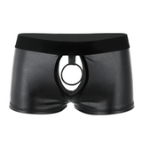 Weiches Kunstleder-Höschen für Herren, Dessous / ausgeschnittene, offene Penis-Shorts / sexy männliche Unterwäsche