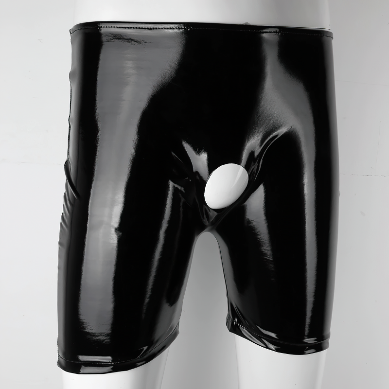 Men's Special Boxer Gay Shorts / Patent Leather Open Penis Hole Short Panties - EVE's SECRETS