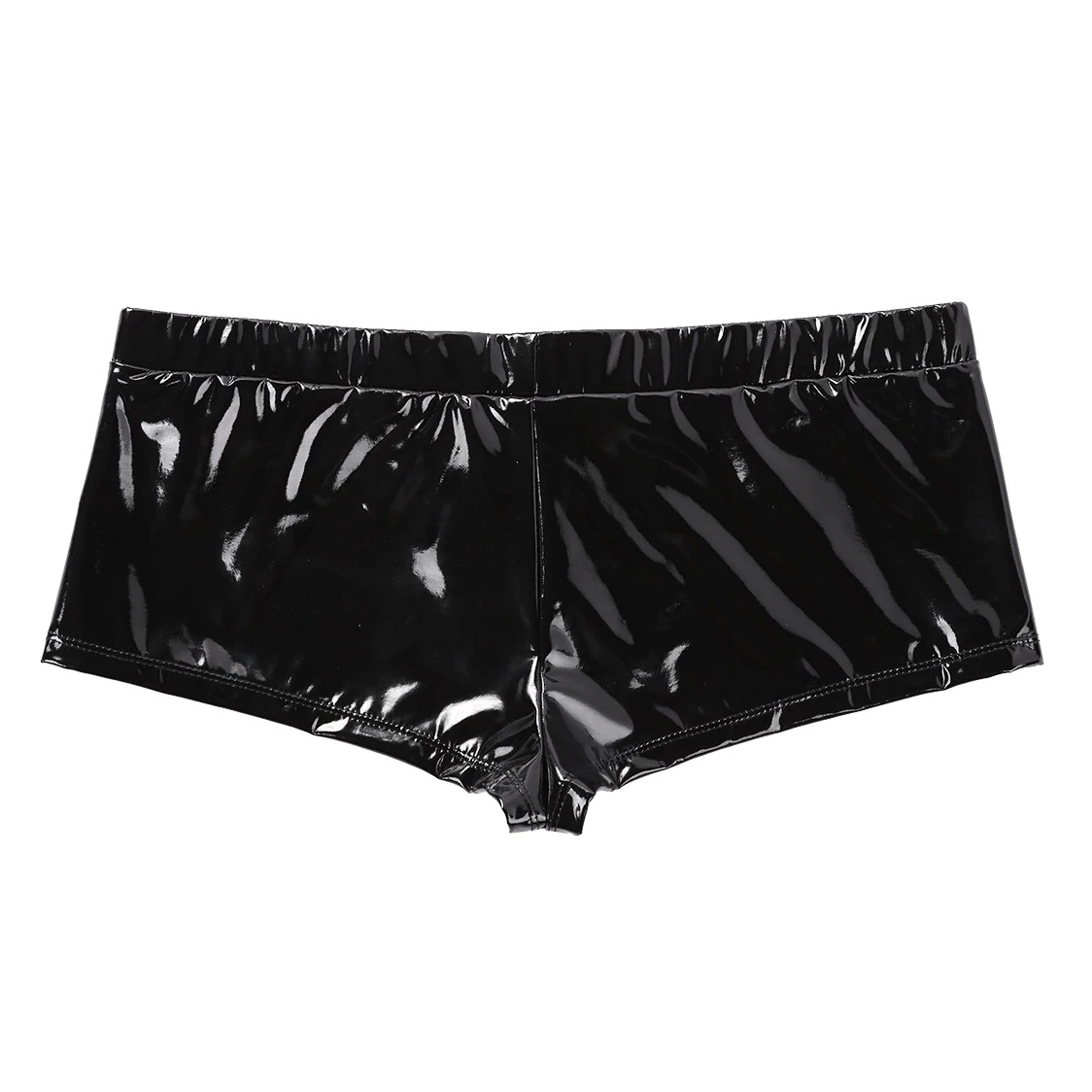Men's Underwear with Holes on Front in Black Color / Wet Look Patent Leather Sexy Pouch Boxers - EVE's SECRETS