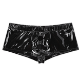 Men's Underwear with Holes on Front in Black Color / Wet Look Patent Leather Sexy Pouch Boxers - EVE's SECRETS