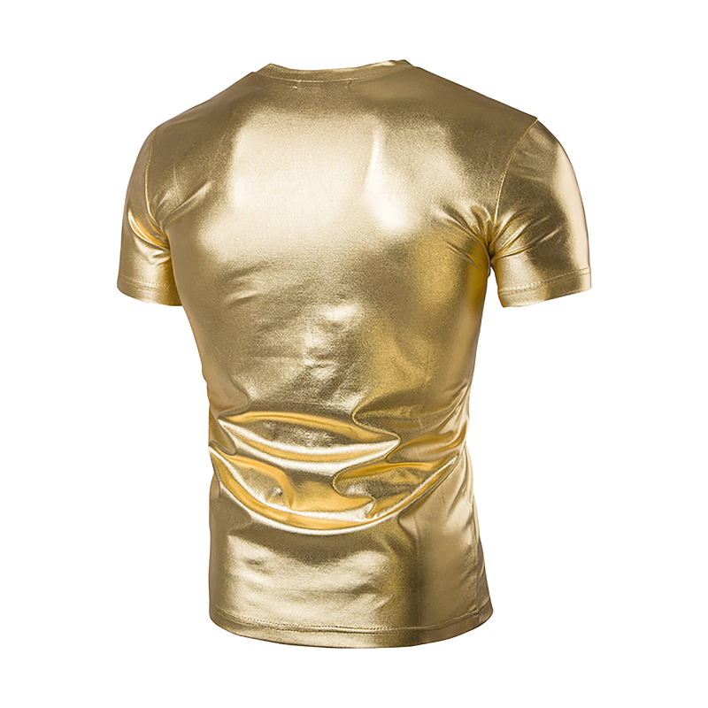 Men's V Neck Short Sleeve T-Shirts / Shiny Metallic Chic Solid Muscle Pollover T-Shirt - EVE's SECRETS