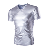Men's V Neck Short Sleeve T-Shirts / Shiny Metallic Chic Solid Muscle Pollover T-Shirt - EVE's SECRETS