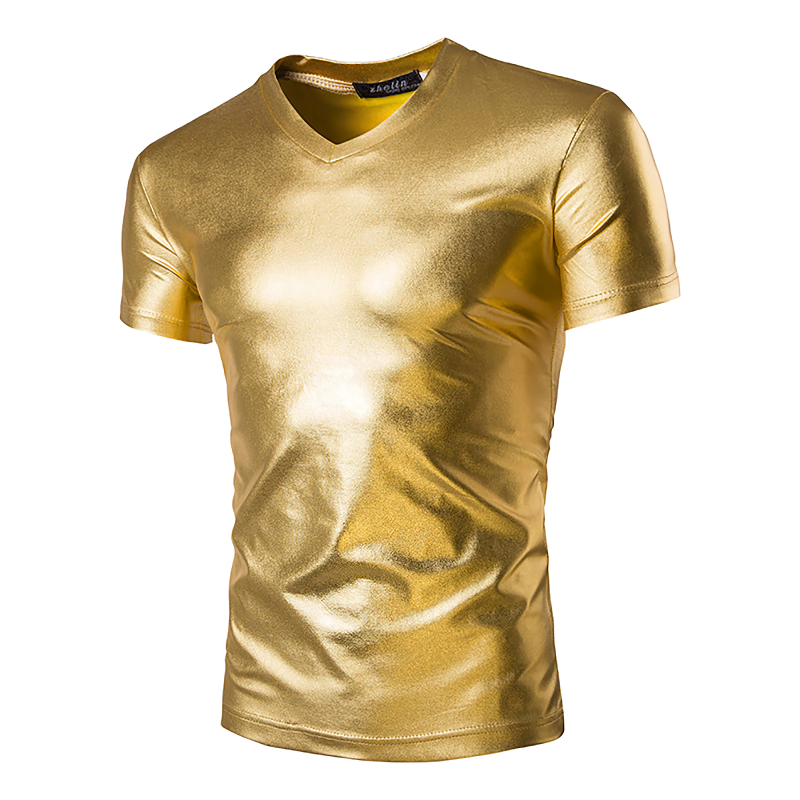 Men's V Neck Short Sleeve T-Shirts / Shiny Metallic Chic Solid Muscle Pollover T-Shirt - EVE's SECRETS