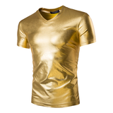 Men's V Neck Short Sleeve T-Shirts / Shiny Metallic Chic Solid Muscle Pollover T-Shirt - EVE's SECRETS