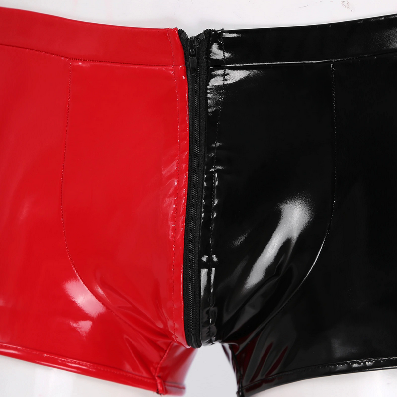 Men's Wet Look Double-Color Boxer Briefs / Male Sexy Underwear with Front Zipper - EVE's SECRETS