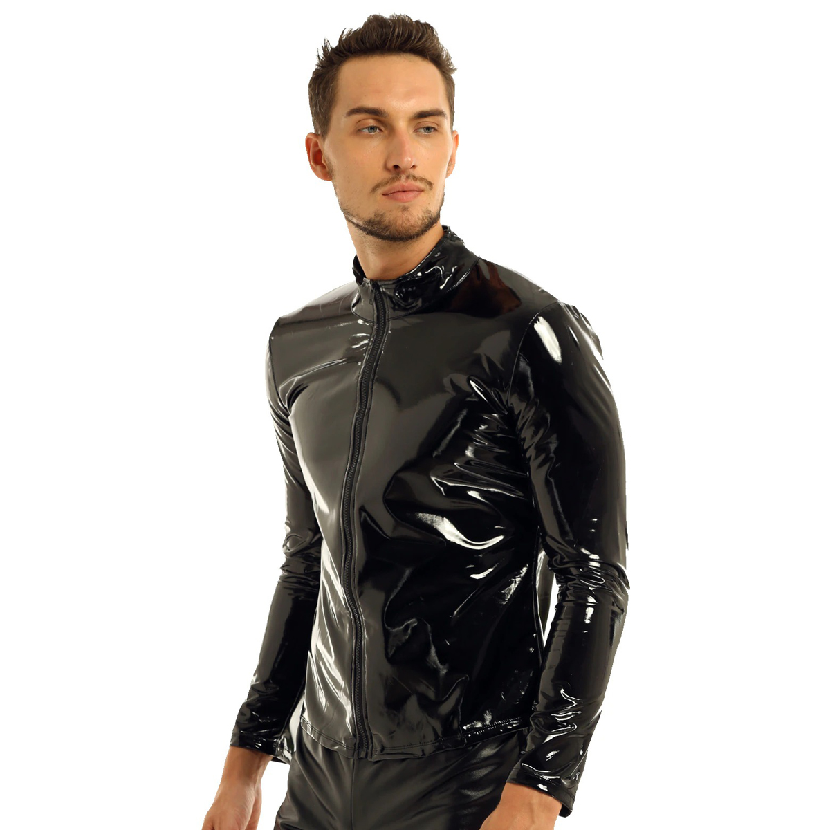 Men's Wet Look Jacket on Zipper / Patent Leather Erotic Costume for Sex Games - EVE's SECRETS