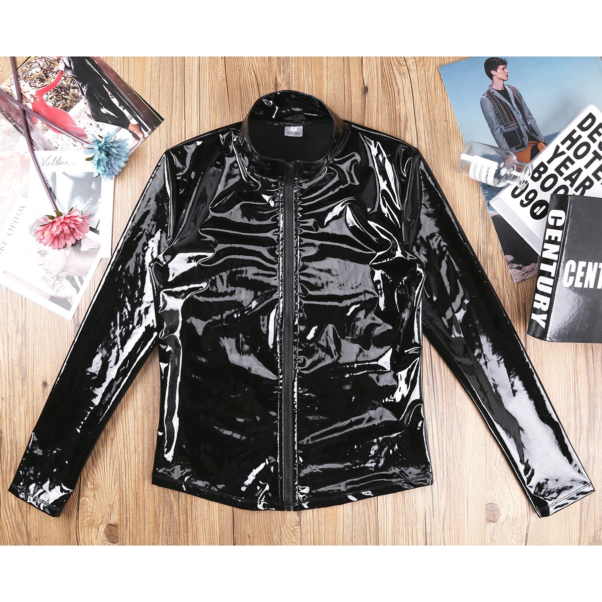 Men's Wet Look Jacket on Zipper / Patent Leather Erotic Costume for Sex Games - EVE's SECRETS