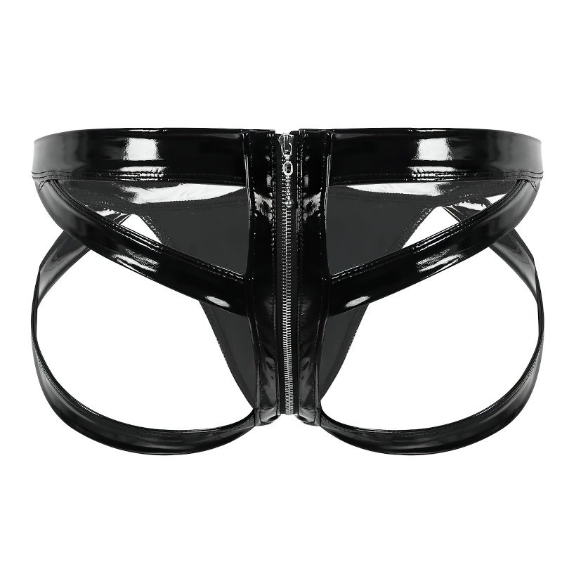 Men's Wet Look Leather Sissy Panties / Low Rise Jockstrap Open Butt Zipper Underwear - EVE's SECRETS