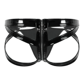 Men's Wet Look Leather Sissy Panties / Low Rise Jockstrap Open Butt Zipper Underwear - EVE's SECRETS