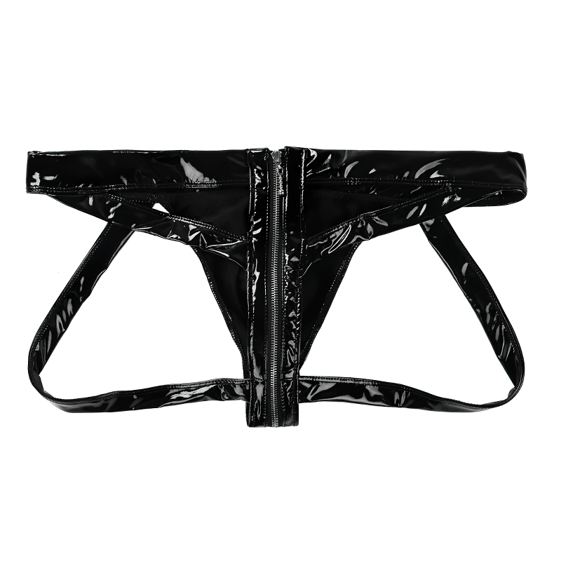 Men's Wet Look Leather Sissy Panties / Low Rise Jockstrap Open Butt Zipper Underwear - EVE's SECRETS
