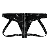 Men's Wet Look Leather Sissy Panties / Low Rise Jockstrap Open Butt Zipper Underwear - EVE's SECRETS