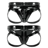 Men's Wet Look Leather Sissy Panties / Low Rise Jockstrap Open Butt Zipper Underwear - EVE's SECRETS