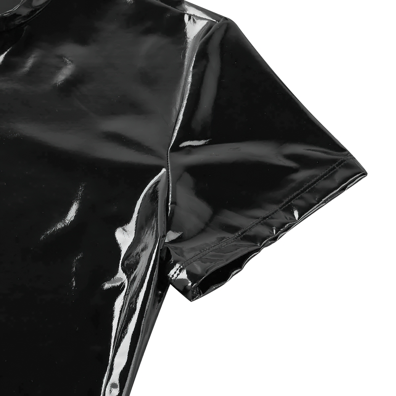 Men's Wetlook Latex T-Shirt / Male Black Night Parties Tight T-Shirts / Exotic Gay Homme Costume - EVE's SECRETS