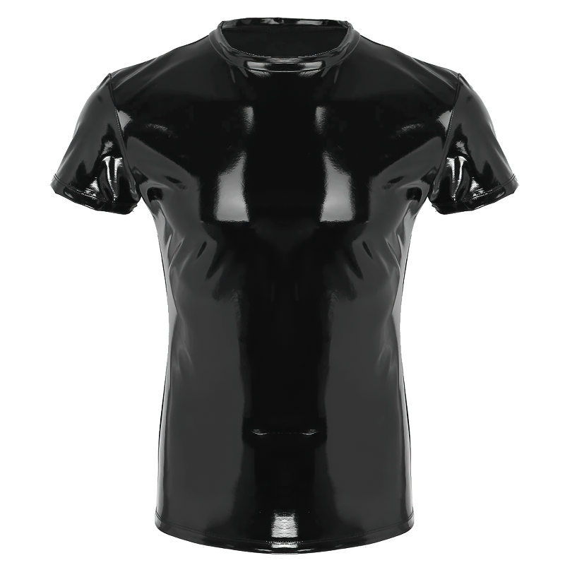 Men's Wetlook Latex T-Shirt / Male Black Night Parties Tight T-Shirts / Exotic Gay Homme Costume - EVE's SECRETS