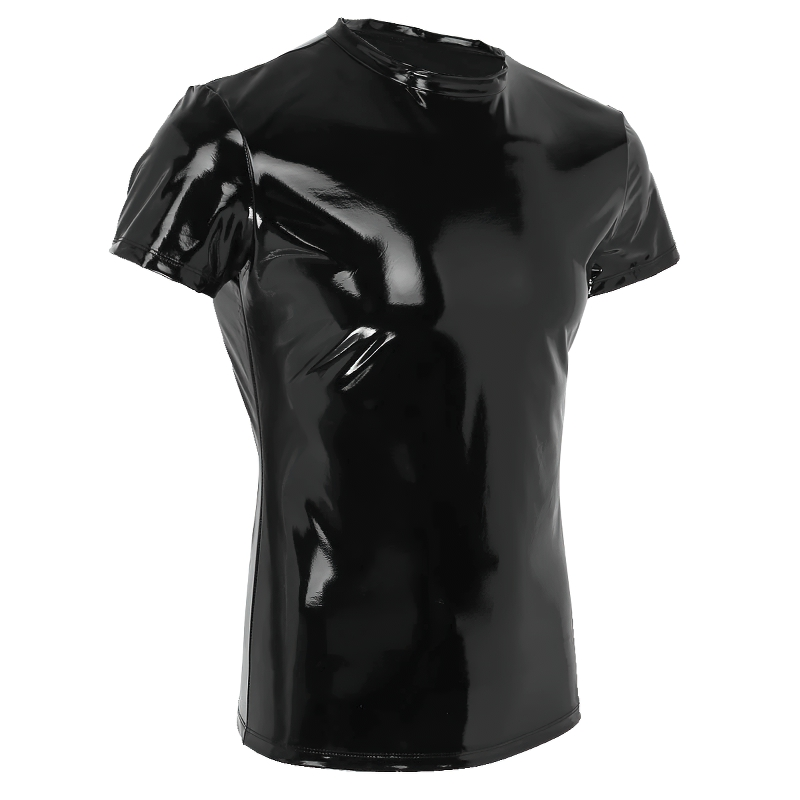 Men's Wetlook Latex T-Shirt / Male Black Night Parties Tight T-Shirts / Exotic Gay Homme Costume - EVE's SECRETS