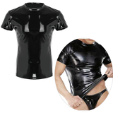 Men's Wetlook Latex T-Shirt / Male Black Night Parties Tight T-Shirts / Exotic Gay Homme Costume - EVE's SECRETS