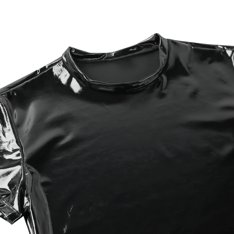 Men's Wetlook Latex T-Shirt / Male Black Night Parties Tight T-Shirts / Exotic Gay Homme Costume - EVE's SECRETS