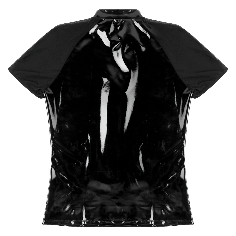Men's Wetlook T-Shirt With Round Neck / Clothing With Short Sleeves And Half Front Zipper - EVE's SECRETS