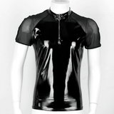 Men's Wetlook T-Shirt With Round Neck / Clothing With Short Sleeves And Half Front Zipper - EVE's SECRETS