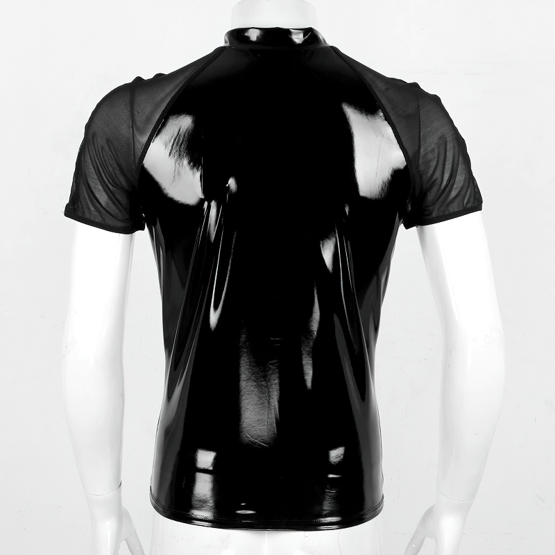 Men's Wetlook T-Shirt With Round Neck / Clothing With Short Sleeves And Half Front Zipper - EVE's SECRETS