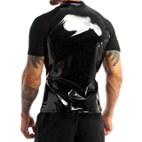 Men's Wetlook T-Shirt With Round Neck / Clothing With Short Sleeves And Half Front Zipper - EVE's SECRETS