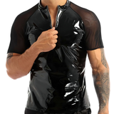 Men's Wetlook T-Shirt With Round Neck / Clothing With Short Sleeves And Half Front Zipper - EVE's SECRETS