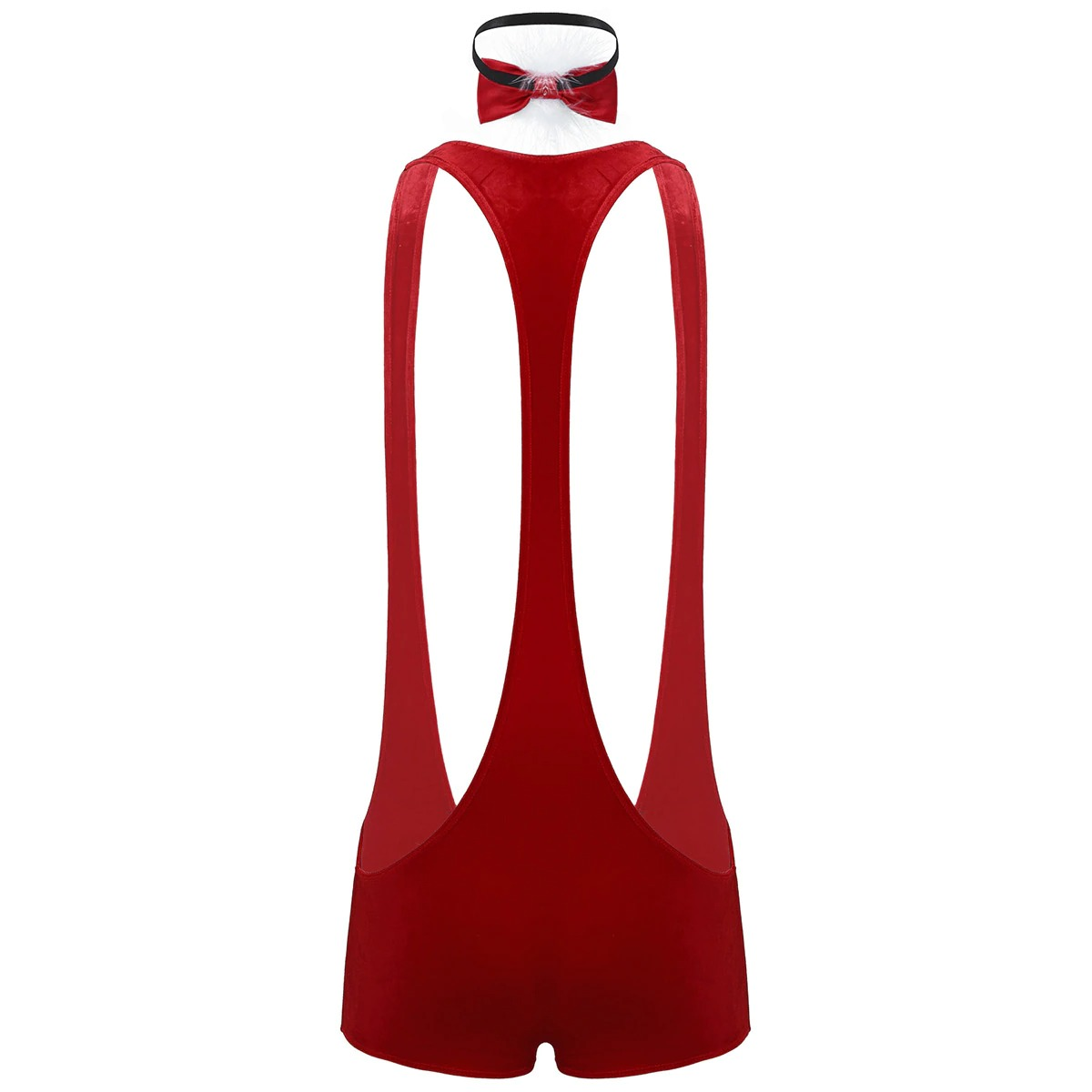 Men's Xmas Bodysuit with Bowtie / Racerback Red Leotard with Faux Feather / Sexy Clothing for Men - EVE's SECRETS