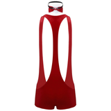 Men's Xmas Bodysuit with Bowtie / Racerback Red Leotard with Faux Feather / Sexy Clothing for Men - EVE's SECRETS
