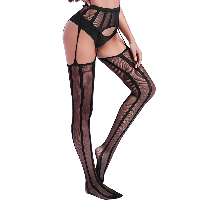 Mesh Stockings with Suspenders / Erotic Open Crotch Lingerie / Sexy Women's Underwear - EVE's SECRETS